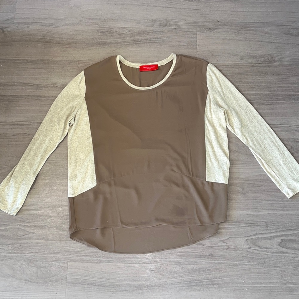 AKIRA Long Sleeve High Low Chiffon Blouse Color Block Top